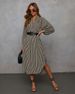 Aria Basics Aria Basics Cross-border Foreign Trade European And American Women's Clothing 2025 Autumn Fashion V-neck Loose Striped Belted_ecoleips.com