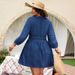 Women's plus Size Denim Dress V Neck Slim Waist Casual Fashion Mid-Length Slimming Effectiveness_ecoleips.com