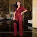 Women's clothing sexy deep v-neck sequined jumpsuit, fashionable sequined party style wide-leg pants for women_ecoleips.com