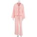 Pink Sleeve Long Pants Loose Cotton Comfortable Pajama Set European And American Autumn New Home Wear For Women_ecoleips.com