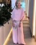 2024 New Cross-Border European American Solid Set: Round Neck Sequin Color Block Batwing Shirt And Wide-Leg Pants_ecoleips.com