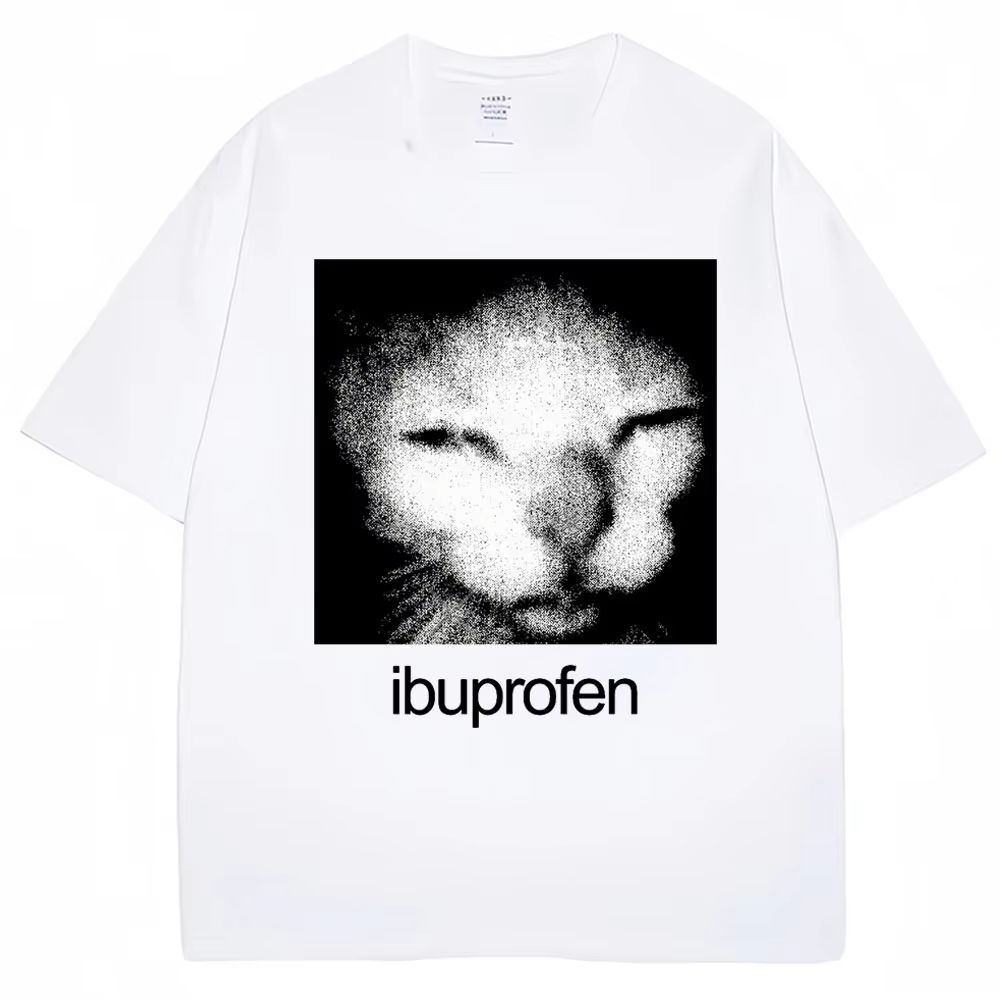 2026 Vintage Funny Ibuprofen Cat Meme Graphic T Shirt Women Humor Fashion T Shirts Oversized Casual Streetwear T-shirts Y2K Top_ecoleips.com