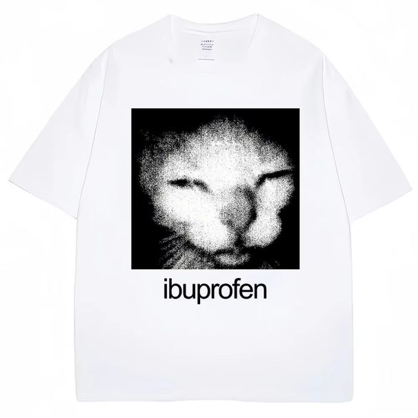 2026 Vintage Funny Ibuprofen Cat Meme Graphic T Shirt Women Humor Fashion T Shirts Oversized Casual Streetwear T-shirts Y2K Top_ecoleips.com