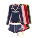 Women's Clothing Women's Retro V Neck Color Blocking Print Long Sleeve T-Shirt And Shorts Set Trendy Hot Girl Brand_ecoleips.com