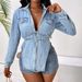 Women's Clothing Fashionable Personalized Lapel Drawstring Statement Denim – Belted Collar Long-Sleeve Shirt In Vintage Wash For Streetwear Edge_ecoleips.com