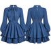 K Women's Sweet And Trendy Bow Tie Waist Slimming Denim Dress_ecoleips.com