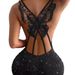 European And American Cross-Border Fashion Back Butterfly Hollow Shiny Stretch Dress_ecoleips.com