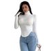 Voya Women's Pure Desire Sexy Style T-shirt For Spring And Summer, High Neck, Slim Fit, Revealing Figure, Inner Top_ecoleips.com