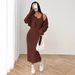 Women's Autumn Ribbed Knit Drop Shoulder Button Down Jacket And Fitted Midi Dress Set New Style_ecoleips.com