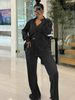 Women's Clothing Autumn And Winter Fashion Pleated Loose Sexy Deep V Neck Single Breasted Long Sleeved Shirt Suit_ecoleips.com
