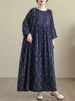 Cotton Long Sleeve Vintage Print Vintage Dresses For Women Oversize Casual Loose Long Dress Femme Robe Vestidos Elegant Clothing_ecoleips.com
