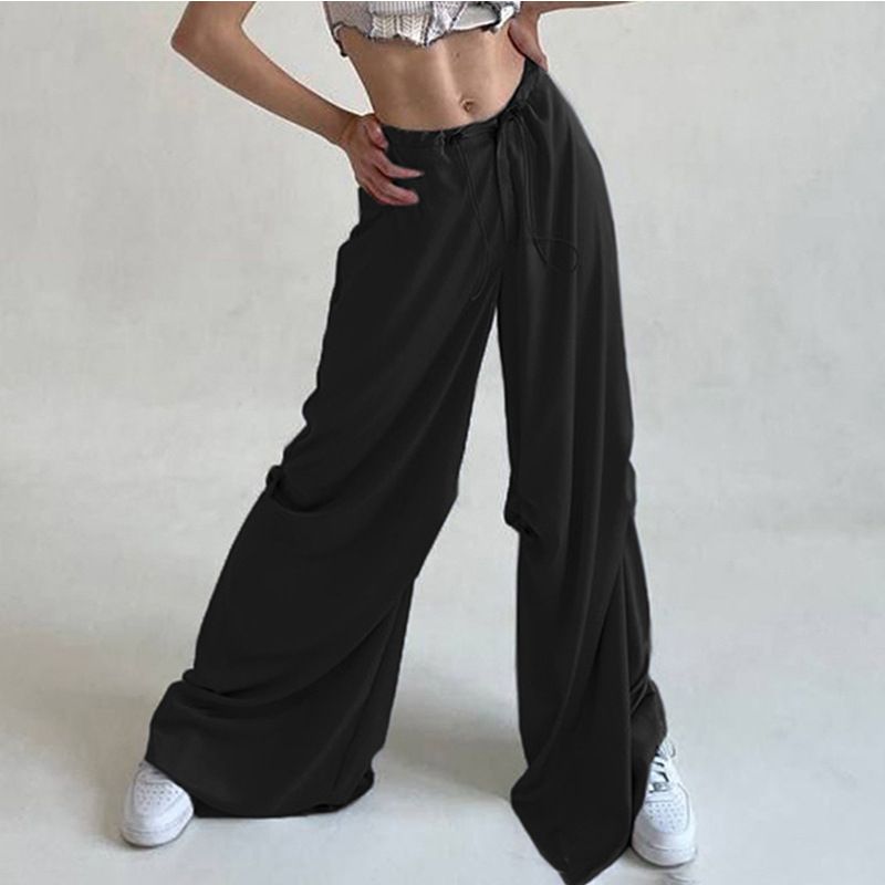Women’s Clothing Solid Color Temperament Drape Mopping Satin Low Waist Loose Casual Woven Pants_ecoleips.com