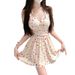 Women's Floral Dot High Waist Swimsuit Dress, One-Piece Ruffle Skirt Monokini With Low Back, Slimming Vintage Style For Hot Spring And Pool_ecoleips.com