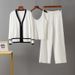 Color Blocked Three Piece Set for Women V Neck Long Sleeved Knitted Cardigan Zip up Top Camisole Loose Wide Leg Pants_ecoleips.com