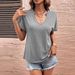 Voya Women's 2026 New Hot Selling Loose Casual U-neck Solid Color European And American T-shirt Short Sleeved Top_ecoleips.com