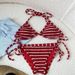 Sexy Red & White Striped Bikini Set - High Elasticity Beachwear For Women, Breathable Swimwear With Removable Pads, Perfect For Pool Party & Vacation_ecoleips.com