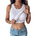 Women's Solid Color Round Neck Tank Top With Built-in Bra - Soft Stretchy Comfort Fit For Casual Wear, Workout, Layering_ecoleips.com