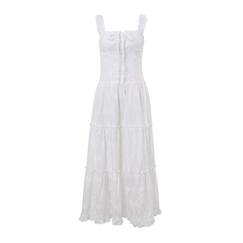 Summer New Arrival French Style Sweet Alluring Dress Fashionable Square Neck Slim Fit Relaxed Vacation Long Dress for Women_ecoleips.com