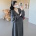 Autumn New Korean Fashion Lace Patchwork V-neck Tank Two-piece Set Maternity Dress_ecoleips.com