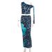 Women Fashion Elegant Printed One Shoulder Strappy Slim Fitted Top Low Waist Long Dress Two Piece Set Party Casual Outfit135_ecoleips.com