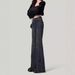 Vintage American High-Waisted Nano Gray Flared Jeans For Women 2025 Spring Stretch Slimming Bootcut Floor-Length Pants_ecoleips.com