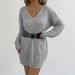 Women's V-Neck Sweater Dress Soft Knit Pullover Casual Long Sleeve Tunic Top Winter Fall Layering Staple_ecoleips.com