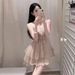 Elegant Knot Neckline Short Dress Women's Summer Fashion Waist Cinched Asymmetrical Strapless Princess Style Dress_ecoleips.com