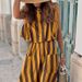 Women's Clothing Summer Hot Sale Ladies Fashion Striped Print Mid Length Sleeveless Dress_ecoleips.com