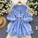 Women's Clothing Sweet Palace Style V Neck Lantern Sleeves Heavy Embroidery Waist Slimming Single Breasted A Line Elegant Dress For Women_ecoleips.com