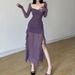 2023 European And American Style Autumn New Women's Solid Color Slim-Fit High-Waisted Fashion Square-Neck_ecoleips.com