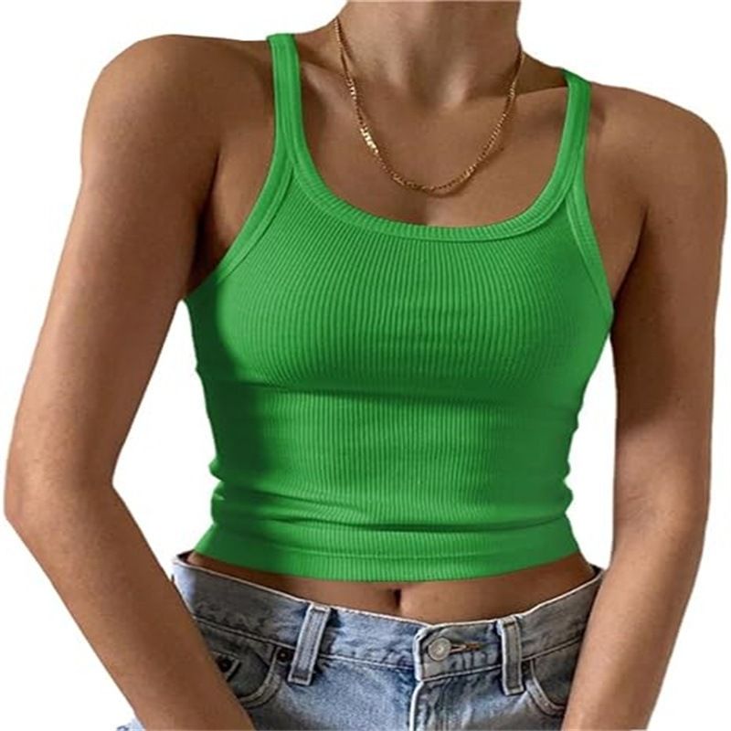 Women's Ribbed Knit Cami Tank Top Scoop Neck Soft Stretch Fabric Summer Crop plus Size Clothes_ecoleips.com