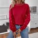 Pearl Embellished Round Neck Long Sleeve Knit Sweater For Women – Elegant & Comfortable Blouse With Lantern Sleeves (Black, Red)_ecoleips.com