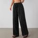 Women's Wide Leg Pants Drawstring Waist Casual Striped Elastic Trousers Multiple Contrast Colors Available_ecoleips.com