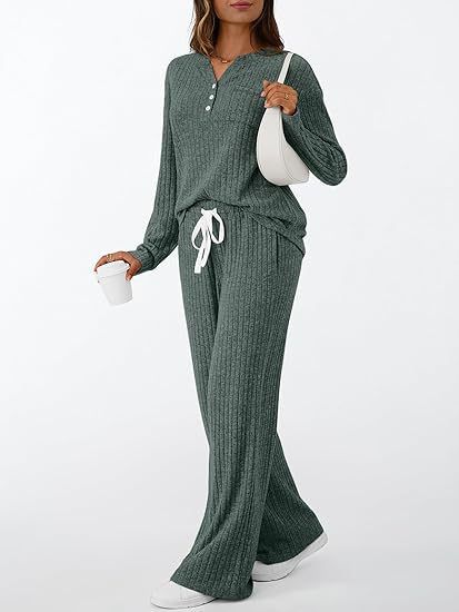 Women's V Neck Knitted Pajama Set Autumn Arrival Casual Comfortable_ecoleips.com
