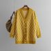 autumn And Winter New V-neck Cardigan Women's Casual Loose Diamond Grid Knit Sweater Jacket_ecoleips.com