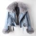 Women's Clothing Autumn And Winter New Fox Fur Collar Rabbit Fur Lining Fashionable Small Denim Jacket Women's Short Top Jacket_ecoleips.com