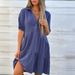 Women's Loose Solid Color Casual Dress Short Sleeve Pure Cotton Lapel American Style Thin Summer Fashion Dress_ecoleips.com
