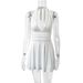 European And American Women's Fashion Hot Sale V-neck Tight Pleated Mini Sexy Backless Ruched Tie Dress_ecoleips.com