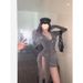 American Syle Spicy Girl Elegan Slim Fi Collar Long Sleeve Jumpsui Women Winer Tie Wais Bodycon Skir Two-Piece_ecoleips.com