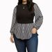 Women's Clothing Plus Size Clothes Patchwork Striped Shirt – Oversized Button-Down Blouse For Women, Loose Fit & Comfortable (0XL-4XL, Black)_ecoleips.com