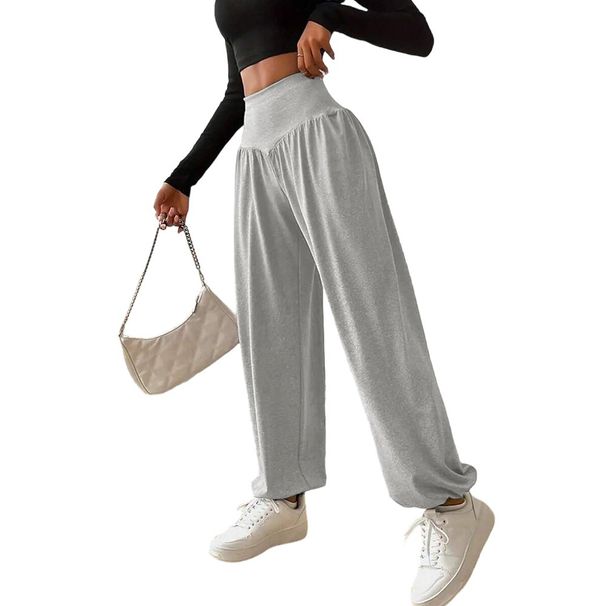 Voya Women's Foreign Trade European American Minimalist Style Gray High-waisted Wide-leg Casual For Women, New Spring Drapey Loose-fitting Ankle Pants_ecoleips.com