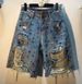 Women's Colorful Rhinestone Beaded Ripped Denim Shorts Street Style Handmade Embellishments Frayed Edges_ecoleips.com