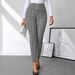 European American Foreign Trade Women's Leggings, Elegant Plaid Print With Button Decoration, Black And White_ecoleips.com