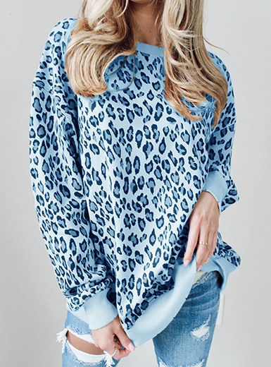 2023 New European And American Style Autumn/Winter Printed Pullover Loose Leopard Print Round Neck Long_ecoleips.com
