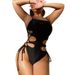 Women's One Piece Swimsuit - Solid Color Hollow Out Bikini With Chest Pad, No Steel Support, Nylon Fabric For Swimming_ecoleips.com
