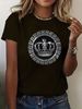 Women's Clothing Women's Crew Neck T-Shirt Style Crown Greek Letter Print Top For Formal & Casual For Women_ecoleips.com