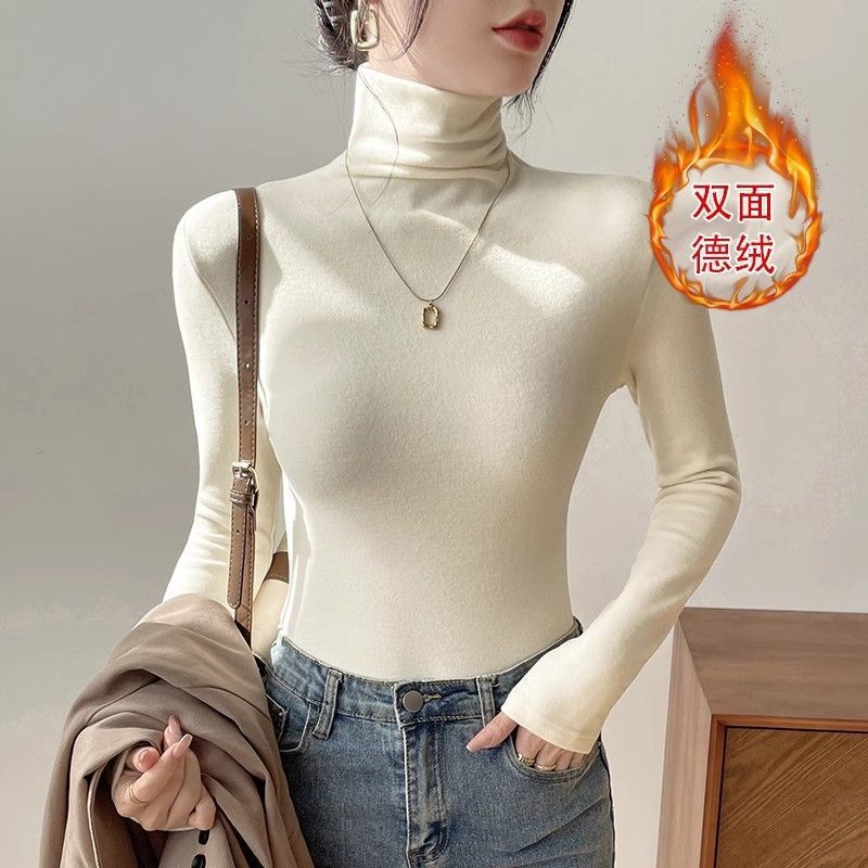 Apricot Semi-Turtleneck Base Shirt Women's Inner Layer With Autumn And Winter Foreign Style Black Long-Sleeved T-Shirt B_ecoleips.com