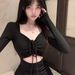 Pure Desire For Design Sense, Hollow Out Pleated Drawstring Hanging Neck Dress, Female Sexy Temperament, Slim Fit Waist Bag, Hip Short Skirt_ecoleips.com