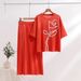 Women's Clothing Summer New Simple Abstract Round Neck Loose Short Sleeved Knitted Top High Waist Straight Skirt Two Piece Suit For Women_ecoleips.com