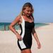 Women's Color Block Tankini Set Sporty Two Piece Swimsuit With Pockets Regular Fit For Spring/Autumn Summer_ecoleips.com